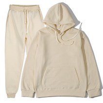 두 조각 세트 캐주얼 양 털 Tracksuit 남자 여자 겨울 여자 세트 대형 후드 긴 소매 까마귀 스포츠 바지, 카키색_XXL