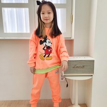 디즈니 미키 네온컬러 원마일웨어 아동 셋업 상하 세트 (형광오렌지)