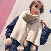 패션 여성 헤어볼 스카프 겨울 단색 울 니트 숙녀 토끼 모피 폼폼 파시미나 부판다 부드럽고 따뜻한 목도리