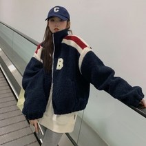 아메리칸 레트로 램 울 코트 여성 39s 가을 겨울 2022 새로운 양털 안감 한국 스타일 유행 따뜻한 야구 유니폼 탑, 평균 크기, 자줏빛 블루 컬러
