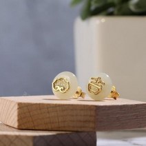 옥귀걸이 라운드 천연석 빈티지 오리지널 공예 천연 Hetian 화이트 제이드 링 귀걸이 레트로 라이트 럭셔리 매력 실버 쥬얼리