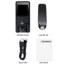 야간망원경 야간투시경 야시경 열화상 카메라 적외선 망원경 VandlionA39 1080P 나이트 비전 풀 HD 미니 블랙박스 소형 캠코더 180 도 광각 경찰 바디캠, 7.standard set - no memory