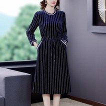 스트라이프원피스 골드 벨벳 봄가을 여성 중년 엄마 고귀한 우아한 3593238121
