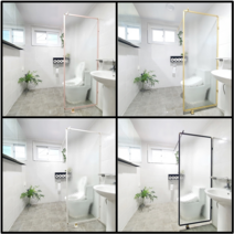 A6마트 라운드 프레임 욕실파티션 5종 / 아쿠아유리 / 브론즈유리, 블랙프레임아쿠아유리(가로600)