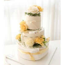 주식회사 앙앙 봄이왔나봄 3단 기저귀케익 (옐로우) (바디슈트+수입조화+미니타올2장), 백일선물