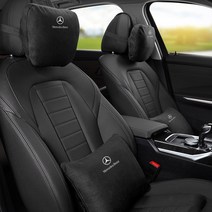 오토데코 벤츠 자동차 목쿠션 악세사리허리쿠션 등받이 사무실 의자용 벤츠용품, 벤츠 스웨이드 목쿠션:블랙(1개가격)