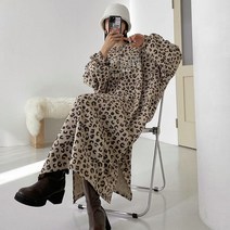 레오파드 패턴 퍼프소매 빅사이즈 맥시 호피롱원피스