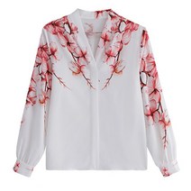 우아한 블라우스 꽃 시폰 블라우스 봄 블라우스 슬리브 blusas mujer