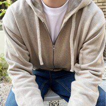 니트 후드 집업 (메리노 울)
