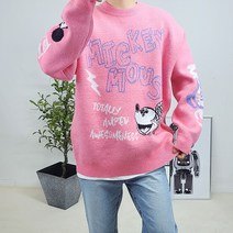 디즈니 정품 미키마우스 컬러 오버핏 울 합포 니트 티셔츠 4색상