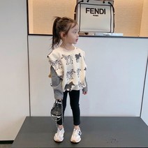 뿜이네 키즈여아 조끼상하 여아레깅스 니트조끼 지브라조끼티레깅세트