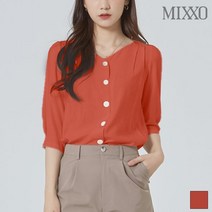 미쏘 미쏘 브이넥 셔링 7부 블라우스_MIWBL9912R