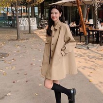 여성 루즈핏 A라인 싱글 브레스트 숏 트렌치코트 재킷 아우터