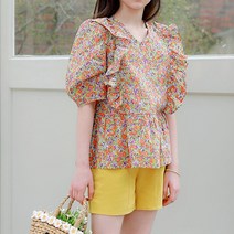 벌룬플로럴상하복 반바지 상하세트 민소매 어깨프릴 꽃무늬원피스 면마팬츠 장미끈나시 유아복 아동