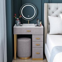 파우더룸 샤르망 화장대 뷰로 데스크 북유럽 석 침실 스몰 사이즈 모던 심플 메쉬 스타일, 02 그레이펄 80cm(테이블 미러), 01 조립하다.