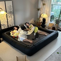 가죽 게으른 쇼파 작은 거실 접이식 다기능 이중 목적 침대, F. 고양이 발가죽 블랙 쓰리섬길이2.28m