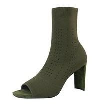 낮은굽앵클부츠 미들 하이 ankle boots 숙녀 오픈 발가락 스트레치 니트 양말 부츠 여성 패션 힐 탄성 뜨개질 앵클 부츠