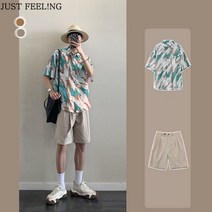 JUST FEEL!NG 반팔 셔츠 블라우스 + 반바지 남성 여성 상하세트 커플 봄여름