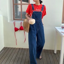 여성 청멜빵바지 와이드형멜빵바지 오버롤멜빵바지