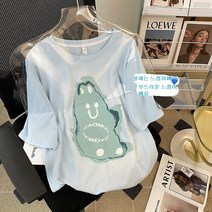 SEYI 캐릭터 디지털 프린팅 여성 티셔츠 반팔 티셔츠 라지 사이즈 캐주얼 순면 여름 그린입니다