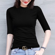 여성 슬림핏 캐주얼 라운드넥 7부 반팔 티셔츠 13