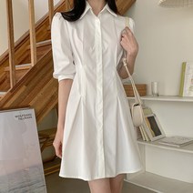 한국chic이스트 게이트2022여름 새로운 기질 간단한 바람 소매 허리 슬림 셔츠 드레스 여성