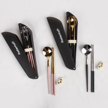 스텐 도시락 수저세트 4종택2 무소음 304스텐 케이스 파우치포함 휴대용, 실버 [핑크], 실버 [블랙]