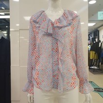 블루페페 부평점 산뜻한 컬러감 넥라인 프릴 쉬폰 블라우스 대님팬츠 매칭 좋아요