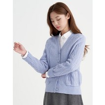 BEAN POLE 스카이 블루 알파카 혼방 케이블 넥 카디건