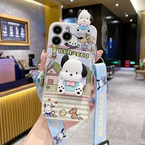 포차코 입체 피규어 실리콘 하드 폰케이스+거울 그리톡+목걸이형 스트랩 3종세트 아이폰호환 십삼미니/십사프로맥스/7/8/11/12/XS 전기종 낙하방지 봄여름 남녀공용