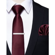 넥타이핀 넥타이클립 버건디 레드 럭셔리 남성용 넥 포켓 스퀘어 클립 세트 패션 실크 수출 브랜드 6 CM