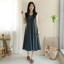 데일리앤 산체스 레이온 브이넥 민소매 플레어 롱원피스