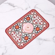 아메리칸 앤티크 플로럴 라이트 럭셔리 양식 매트 핸드페인팅 전원식 매트 컵받침 단열매트, 빈티지 레드 브라운, 하나