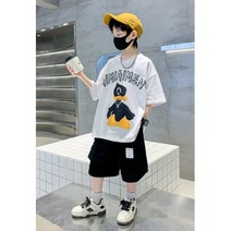  JUNIOR 보이룩 루즈핏 블랙 힙합 오리 반팔 티셔츠 반바지 상하복 트레이닝 세트 남자아이 아동 키즈 주니어 초등학생 중학생 고학년 새학기옷 여름