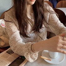 여성 상의 잔꽃 패턴 쉬폰 블라우스 봄나들이 2컬러 차르르 러블리 블라우스