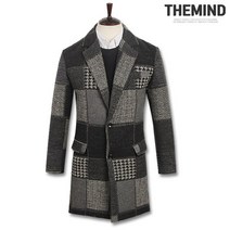 더마인드 남성용 PU모직 체크 롱 코트