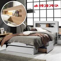 라자가구 BEST 크림슨 아이크 LED 조명 침대 + 9존 독립매트리스 라텍스 서랍, 01.크림슨LED 평상형 서랍침대세트_SS_화이트