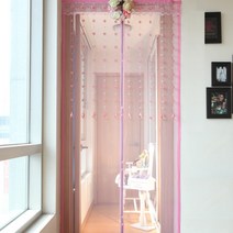 다샵 일체형 자석 프리미엄 현관 방문 모기장 방충망, 베이직핑크 120X210