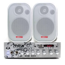 REX RX-202 매장용 앰프스피커세트, 화이트, 매장패키지 RX-202 + 503W 스피커 2개