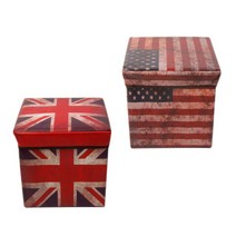 NKMALL 1+1 수납의자 스툴 빈티지정리함 트렁크정리함, 1+1 영국국기+성조기