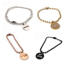 반지야반지야 써지컬스틸 강아지 고양이 목걸이, 핑크골드 (실버글씨각인), 1개