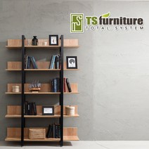 TS-15 5단 1200 철재책장 책꽂이 선반 오픈책장 책장, 화이트프레임/라이트월넛