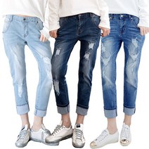 여성용 청바지 스판 워싱 배기 팬츠
