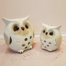 르누아르 동글 무늬 부엉이 캔들 홀더 베이지 인테리어 소품 선물 고급 장식품