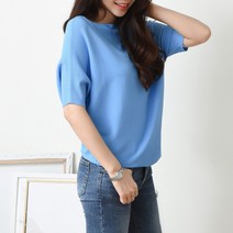 아이맘스타일 립라인 5부 가오리 반팔 니트 티셔츠 오버핏 빅사이즈