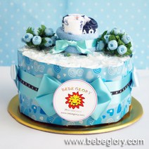 기저귀케익1단 베베블루-남아용_1단계_신생아용(하기스기저귀20개+양말+무형광손수건)포함