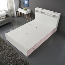 케이컴퍼니 이음수납헤드 더블 서랍침대 프레임(매트없음), 화이트핑크