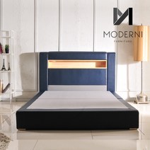 모더니가구 로더 LED 가죽침대, 네이비, 슈퍼싱글