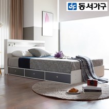 동서가구 LV 레인 LED 1단수납 슈퍼싱글침대&퀸침대 (매트리스 선택), 화이트그레이콤비