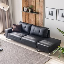 자네트 까벨로 3인용 가죽쇼파 스툴미포함, 블랙